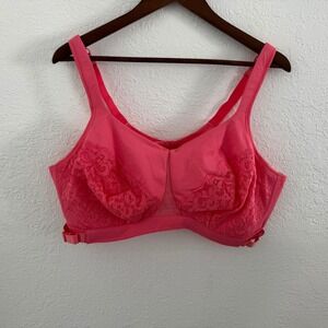Comfort Choice Plus Size Lace Bra Size 46 D Adjustable Band Lace Coral Pink
